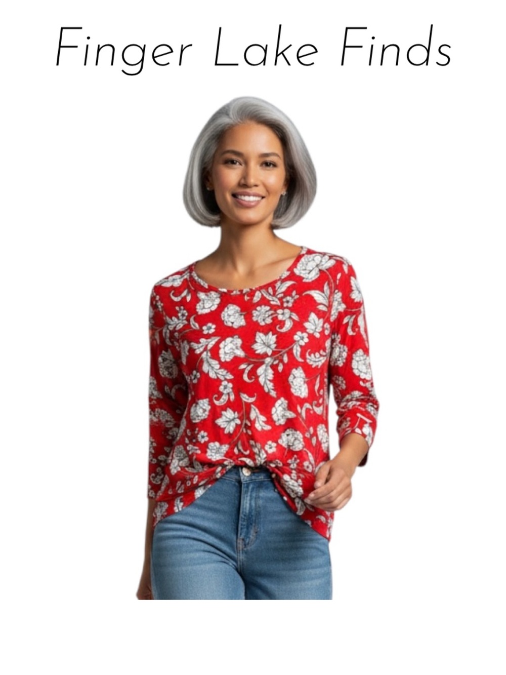 NWT Emily Daniels Red Floral Crew Neck Blouse, PXL